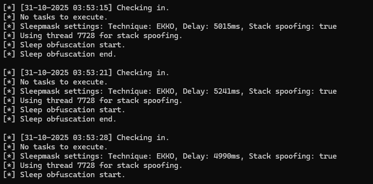 Verbose agent output showing sleep settings