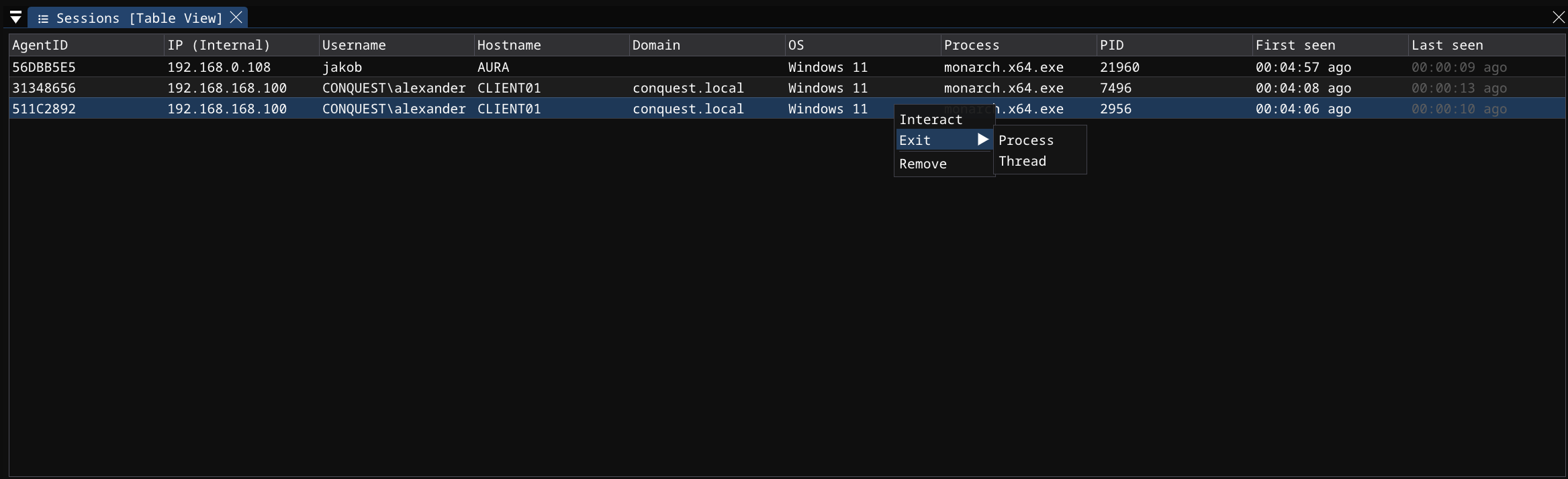 Session View Context Menu